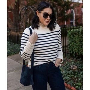 J. Crew Cotton Turtleneck Sweater Black & White Stripe Size XS